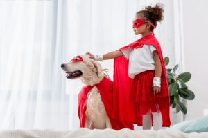 kids and pets playing dress up activities