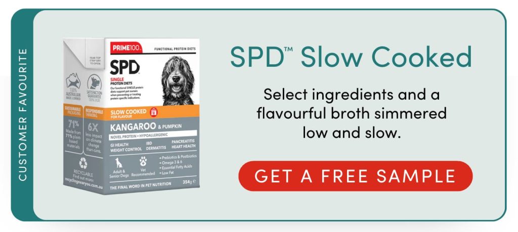 Get a Prime100 dog food sample of slow cooked single protein diet - perfect as a sensitive stomach dog food option